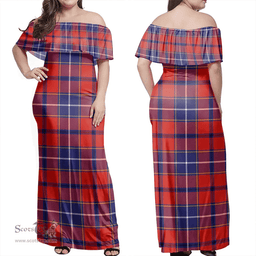 Scottish Wishart Dress Clan Tartan Off Shoulder Long Dress - Classic Scottish Plaid Tartan Plaid