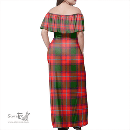 Scottish Rattray Modern Clan Tartan Off Shoulder Long Dress - Classic Scottish Plaid Tartan Plaid