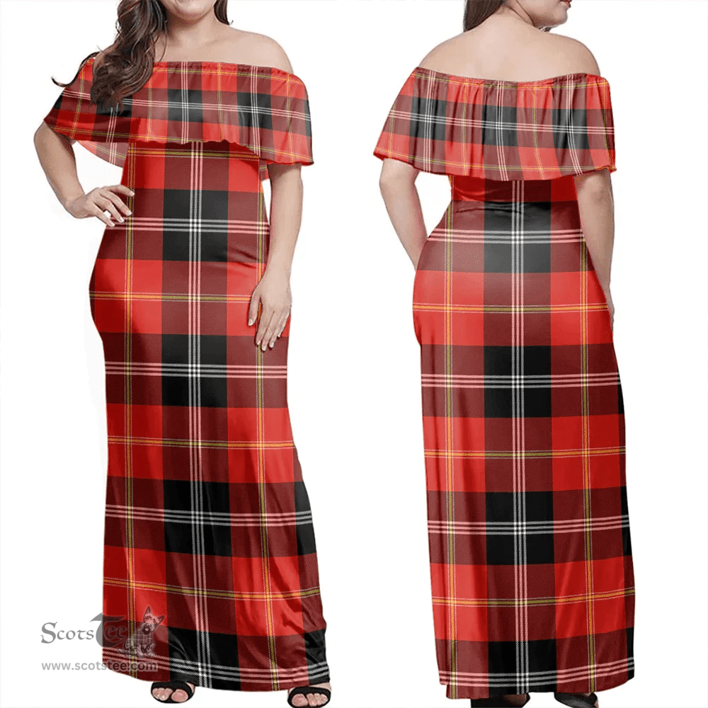 Scottish Marjoribanks Clan Tartan Off Shoulder Long Dress - Classic Scottish Plaid Tartan Plaid