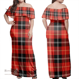Scottish Marjoribanks Clan Tartan Off Shoulder Long Dress - Classic Scottish Plaid Tartan Plaid