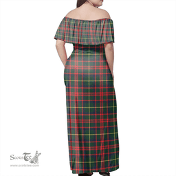 Scottish MacKintosh Hunting Modern Clan Tartan Off Shoulder Long Dress - Classic Scottish Plaid Tartan Plaid