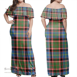 Scottish Stirling & Bannockburn District Clan Tartan Off Shoulder Long Dress - Classic Scottish Plaid Tartan Plaid