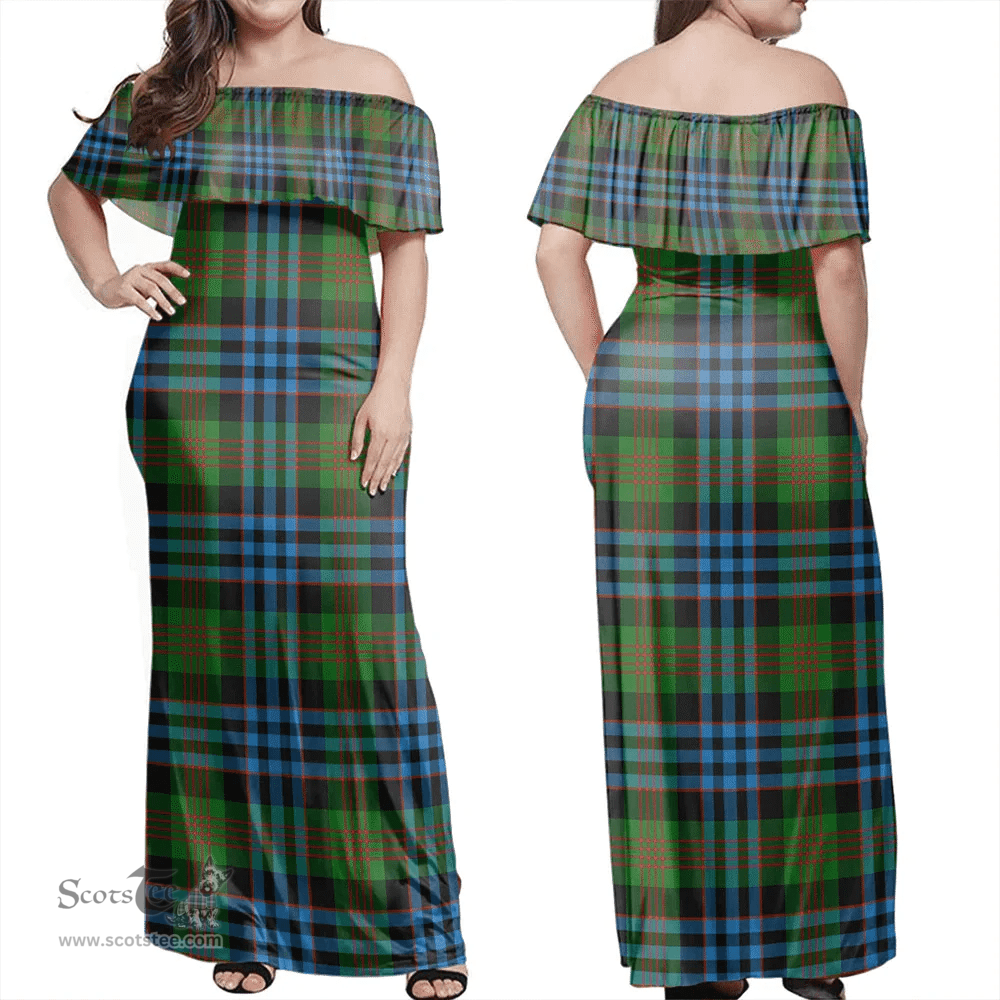 Scottish Newlands Of Lauriston Clan Tartan Off Shoulder Long Dress - Classic Scottish Plaid Tartan Plaid