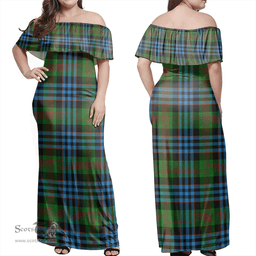 Scottish Newlands Of Lauriston Clan Tartan Off Shoulder Long Dress - Classic Scottish Plaid Tartan Plaid