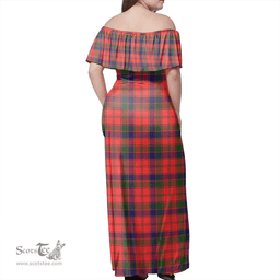 Scottish Robertson Modern Clan Tartan Off Shoulder Long Dress - Classic Scottish Plaid Tartan Plaid