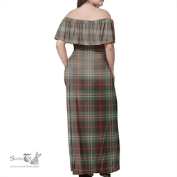 Scottish Scott Brown Ancient Clan Tartan Off Shoulder Long Dress - Classic Scottish Plaid Tartan Plaid
