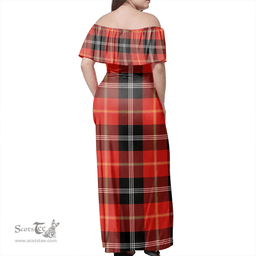 Scottish Marjoribanks Clan Tartan Off Shoulder Long Dress - Classic Scottish Plaid Tartan Plaid