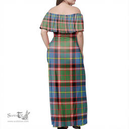Scottish Stirling & Bannockburn District Clan Tartan Off Shoulder Long Dress - Classic Scottish Plaid Tartan Plaid
