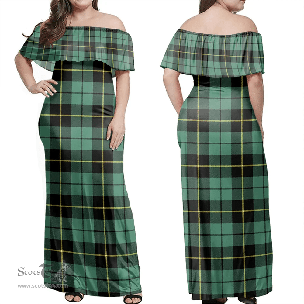 Scottish Wallace Hunting Ancient Clan Tartan Off Shoulder Long Dress - Classic Scottish Plaid Tartan Plaid