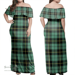 Scottish Wallace Hunting Ancient Clan Tartan Off Shoulder Long Dress - Classic Scottish Plaid Tartan Plaid