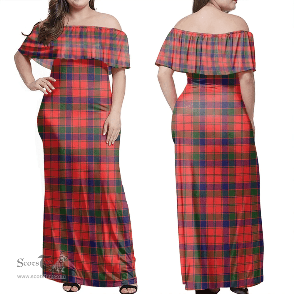 Scottish Robertson Modern Clan Tartan Off Shoulder Long Dress - Classic Scottish Plaid Tartan Plaid