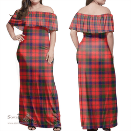 Scottish Robertson Modern Clan Tartan Off Shoulder Long Dress - Classic Scottish Plaid Tartan Plaid