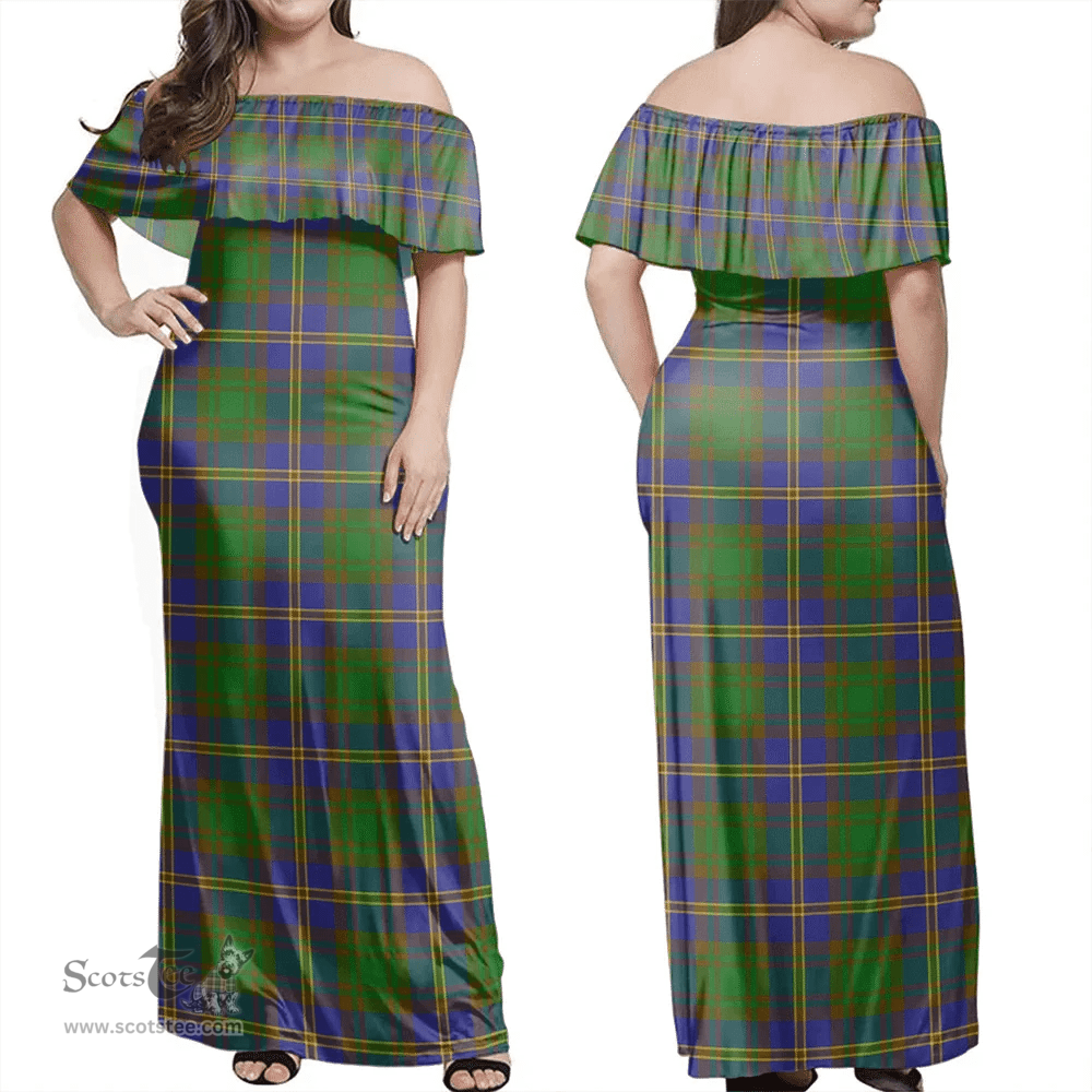 Scottish Strange Of Balkaskie Clan Tartan Off Shoulder Long Dress - Classic Scottish Plaid Tartan Plaid