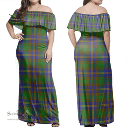 Scottish Strange Of Balkaskie Clan Tartan Off Shoulder Long Dress - Classic Scottish Plaid Tartan Plaid