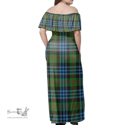 Scottish Newlands Of Lauriston Clan Tartan Off Shoulder Long Dress - Classic Scottish Plaid Tartan Plaid