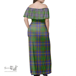 Scottish Strange Of Balkaskie Clan Tartan Off Shoulder Long Dress - Classic Scottish Plaid Tartan Plaid