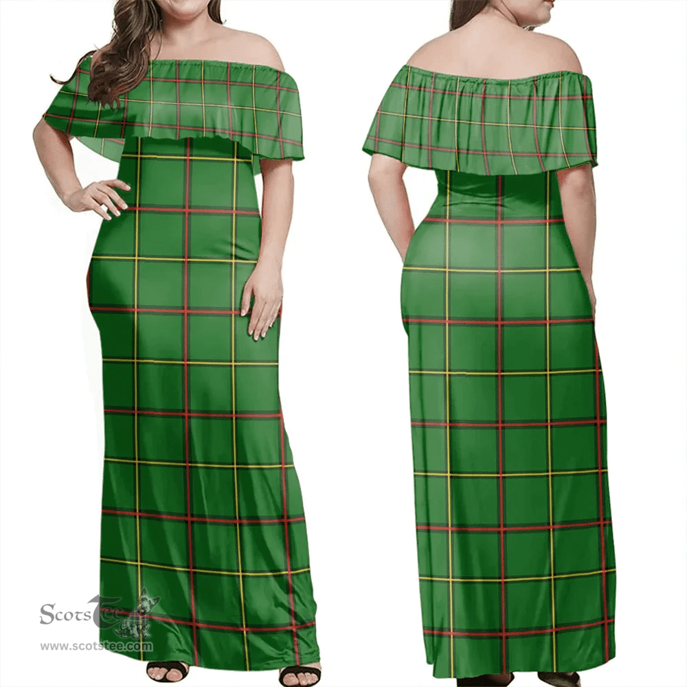 Scottish Tribe Of Mar Clan Tartan Off Shoulder Long Dress - Classic Scottish Plaid Tartan Plaid
