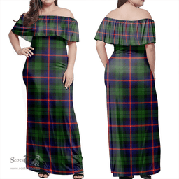 Scottish Urquhart Modern Clan Tartan Off Shoulder Long Dress - Classic Scottish Plaid Tartan Plaid