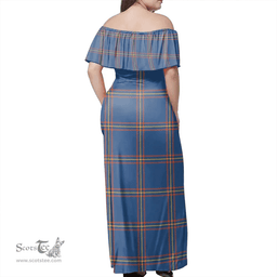 Scottish MacLaine Of Loch Buie Hunting Ancient Clan Tartan Off Shoulder Long Dress - Classic Scottish Plaid Tartan Plaid
