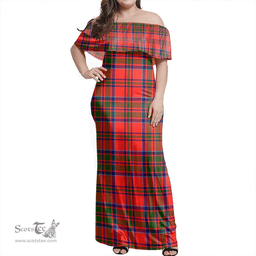 Scottish MacKillop Clan Tartan Off Shoulder Long Dress - Classic Scottish Plaid Tartan Plaid