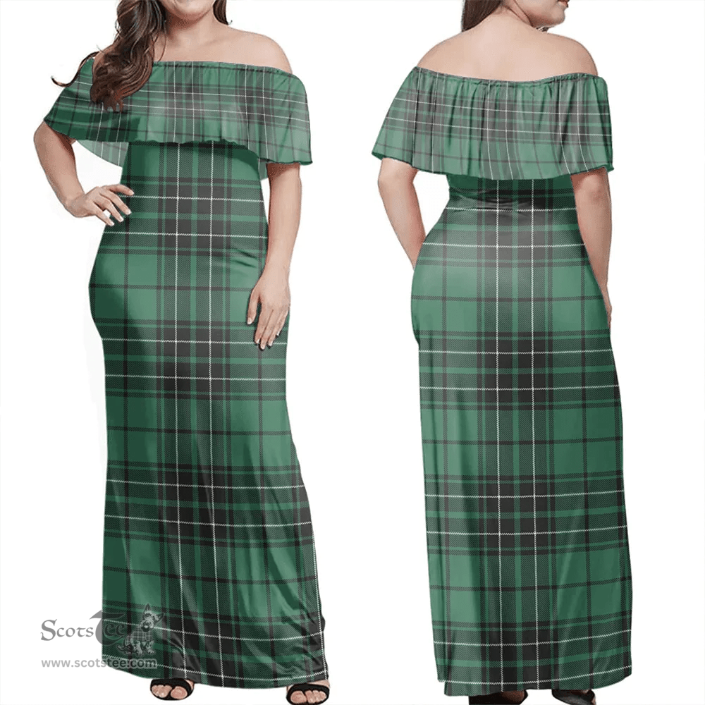 Scottish MacLean Hunting Clan Tartan Off Shoulder Long Dress - Classic Scottish Plaid Tartan Plaid
