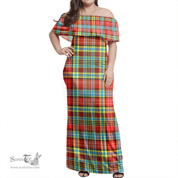 Scottish Ogilvie Clan Tartan Off Shoulder Long Dress - Classic Scottish Plaid Tartan Plaid