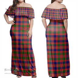 Scottish MacIntyre Modern Clan Tartan Off Shoulder Long Dress - Classic Scottish Plaid Tartan Plaid