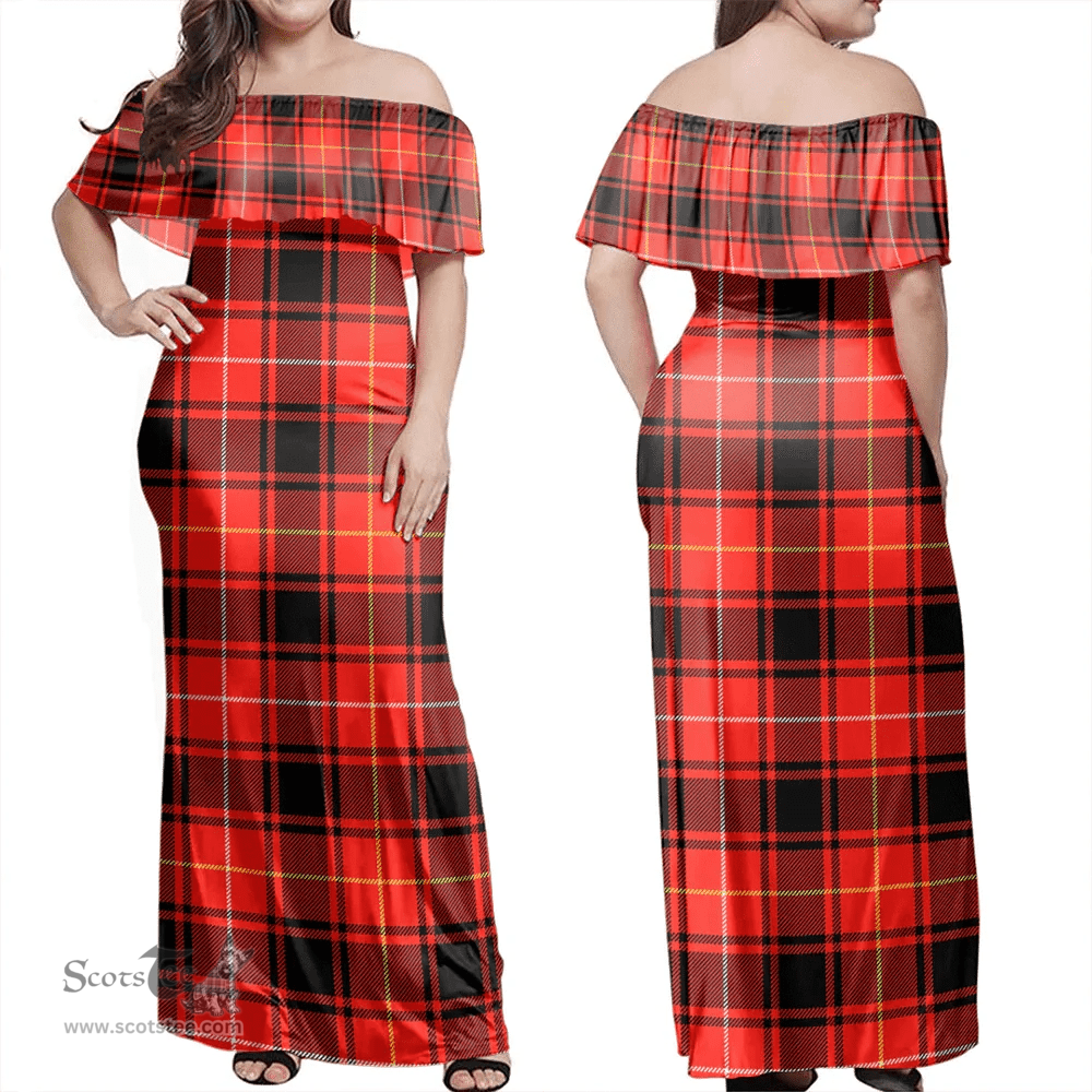 Scottish MacIver Modern Clan Tartan Off Shoulder Long Dress - Classic Scottish Plaid Tartan Plaid