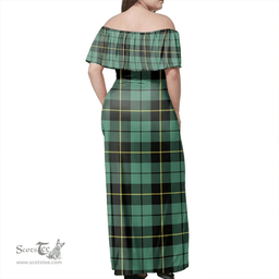 Scottish Wallace Hunting Ancient Clan Tartan Off Shoulder Long Dress - Classic Scottish Plaid Tartan Plaid