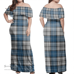 Scottish Napier Modern Clan Tartan Off Shoulder Long Dress - Classic Scottish Plaid Tartan Plaid