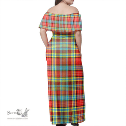 Scottish Ogilvie Clan Tartan Off Shoulder Long Dress - Classic Scottish Plaid Tartan Plaid