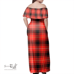 Scottish MacIver Modern Clan Tartan Off Shoulder Long Dress - Classic Scottish Plaid Tartan Plaid