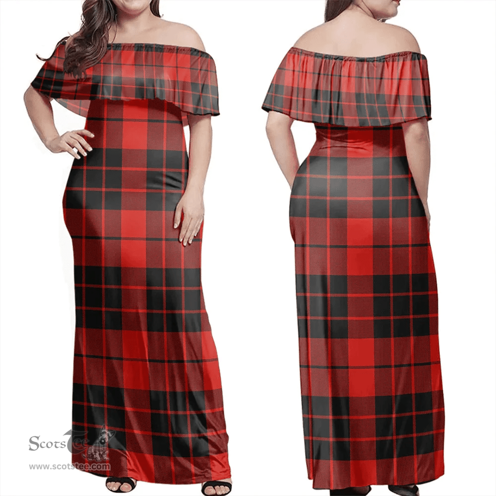 Scottish MacLeod Of Raasay Clan Tartan Off Shoulder Long Dress - Classic Scottish Plaid Tartan Plaid