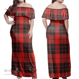 Scottish MacLeod Of Raasay Clan Tartan Off Shoulder Long Dress - Classic Scottish Plaid Tartan Plaid