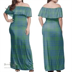 Scottish Montgomery Ancient Clan Tartan Off Shoulder Long Dress - Classic Scottish Plaid Tartan Plaid