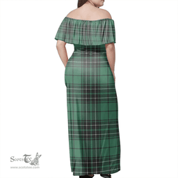 Scottish MacLean Hunting Clan Tartan Off Shoulder Long Dress - Classic Scottish Plaid Tartan Plaid