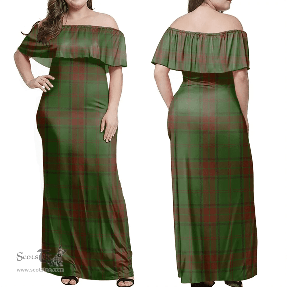 Scottish Maxwell Hunting Clan Tartan Off Shoulder Long Dress - Classic Scottish Plaid Tartan Plaid