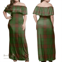 Scottish Maxwell Hunting Clan Tartan Off Shoulder Long Dress - Classic Scottish Plaid Tartan Plaid