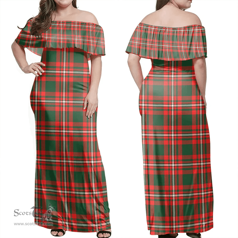 Scottish Princess Margaret Clan Tartan Off Shoulder Long Dress - Classic Scottish Plaid Tartan Plaid