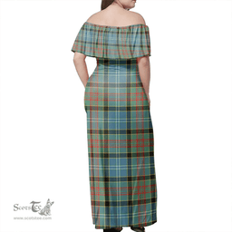 Scottish Paisley District Clan Tartan Off Shoulder Long Dress - Classic Scottish Plaid Tartan Plaid