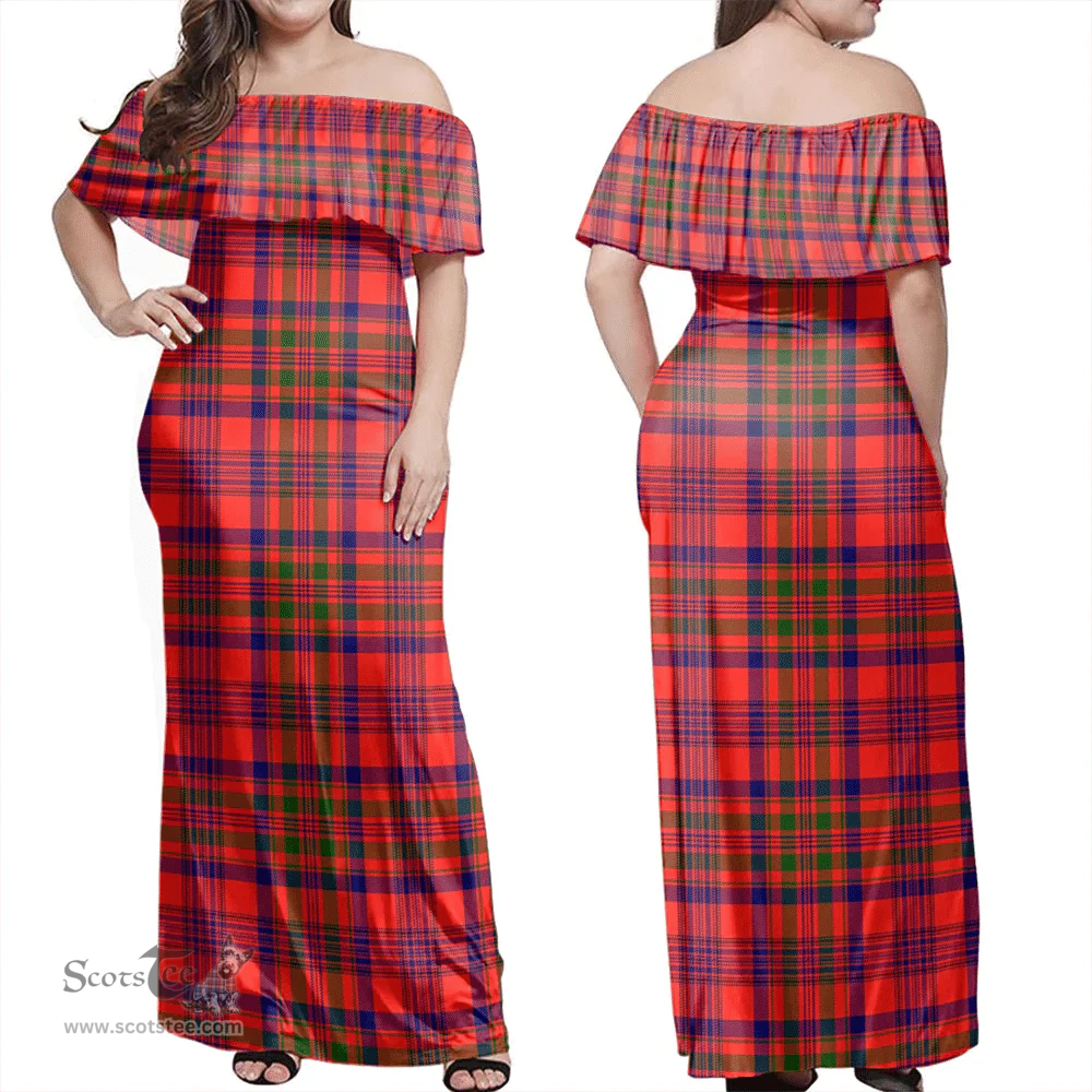 Scottish Murray Of Tulloch Modern Clan Tartan Off Shoulder Long Dress - Classic Scottish Plaid Tartan Plaid
