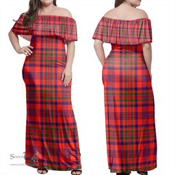 Scottish Murray Of Tulloch Modern Clan Tartan Off Shoulder Long Dress - Classic Scottish Plaid Tartan Plaid