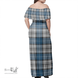 Scottish Napier Modern Clan Tartan Off Shoulder Long Dress - Classic Scottish Plaid Tartan Plaid