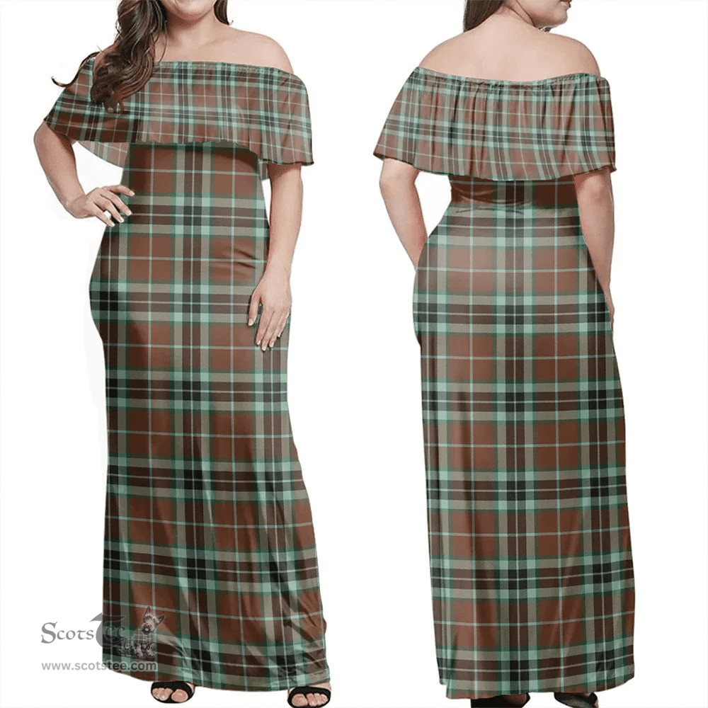 Scottish Thomson Hunting Modern Clan Tartan Off Shoulder Long Dress - Classic Scottish Plaid Tartan Plaid