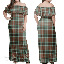 Scottish Thomson Hunting Modern Clan Tartan Off Shoulder Long Dress - Classic Scottish Plaid Tartan Plaid