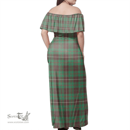 Scottish MacKinnon Hunting Ancient Clan Tartan Off Shoulder Long Dress - Classic Scottish Plaid Tartan Plaid