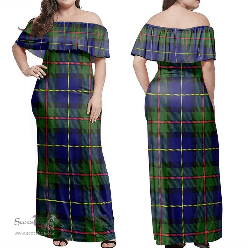 Scottish MacLeod Of Harris Modern Clan Tartan Off Shoulder Long Dress - Classic Scottish Plaid Tartan Plaid