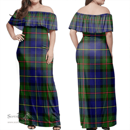 Scottish MacLeod Of Harris Modern Clan Tartan Off Shoulder Long Dress - Classic Scottish Plaid Tartan Plaid