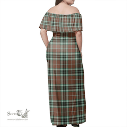 Scottish Thomson Hunting Modern Clan Tartan Off Shoulder Long Dress - Classic Scottish Plaid Tartan Plaid