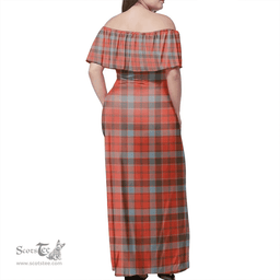 Scottish Robertson Weathered Clan Tartan Off Shoulder Long Dress - Classic Scottish Plaid Tartan Plaid